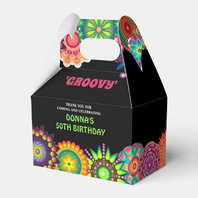 Flower Power 70's Colourful Birthday Party  Favor Box (Front Side)