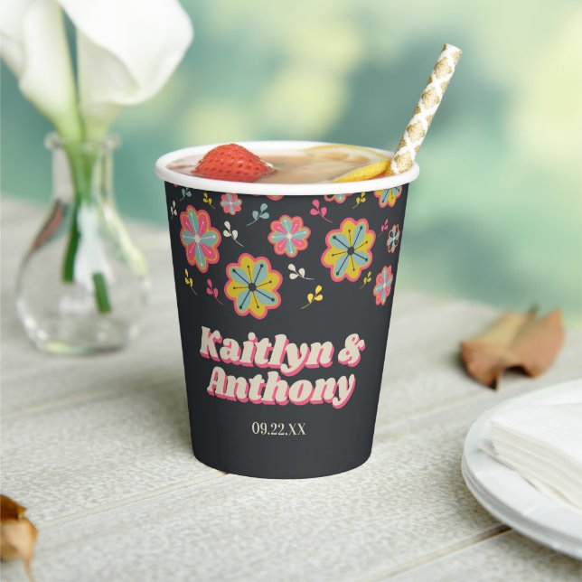 Flower Power 70's Retro Groovy Wedding Paper Cups (Insitu)