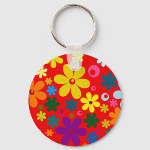 FLOWER POWER (a retro colourful floral design) ~~ Keychain