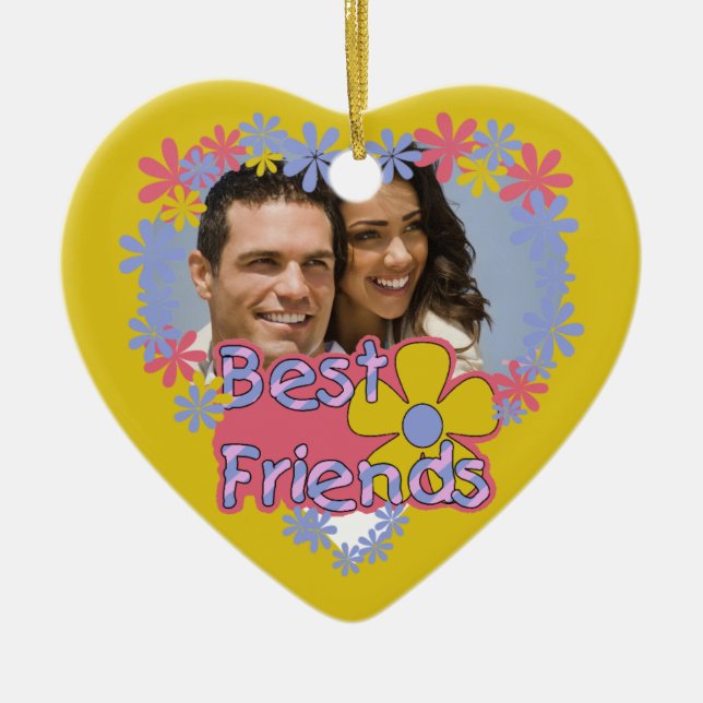 Flower Power Best Friends Photo Keepsake Ceramic Ornament (Front)