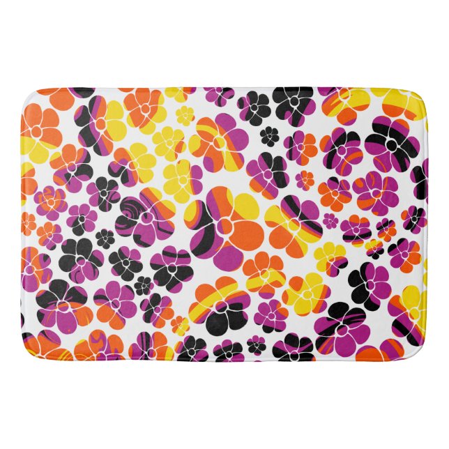 Flower Power - Black, Pink, Orange and Yellow Bath Mat (Front)