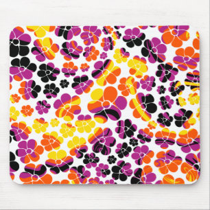 Flower Power - Black, Pink, Orange and Yellow Mouse Pad