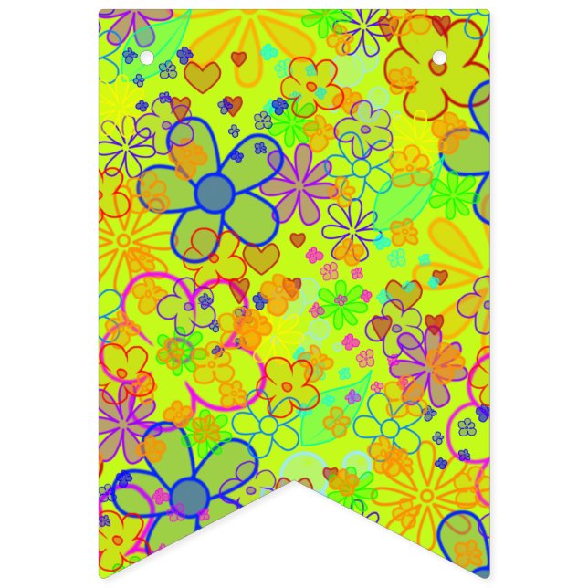 Flower Power Blossoms - coloured pattern 1 Bunting Flags (First Flag)