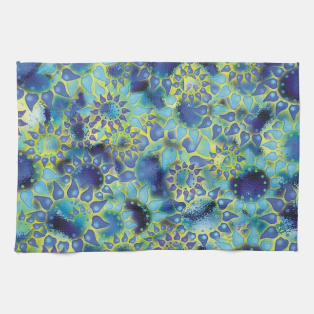 Flower Power Blue Petalled Flowers Kitchen Towel (Horizontal)