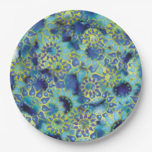 Flower Power Blue Petalled Flowers Paper Plate