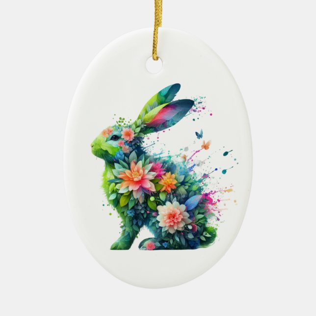 Flower Power Bunny Rabbit  Ceramic Ornament (Front)