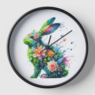 Flower Power Bunny Rabbit Clock