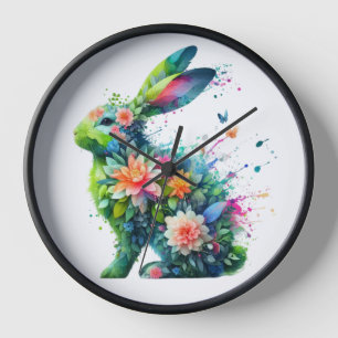 Flower Power Bunny Rabbit Clock