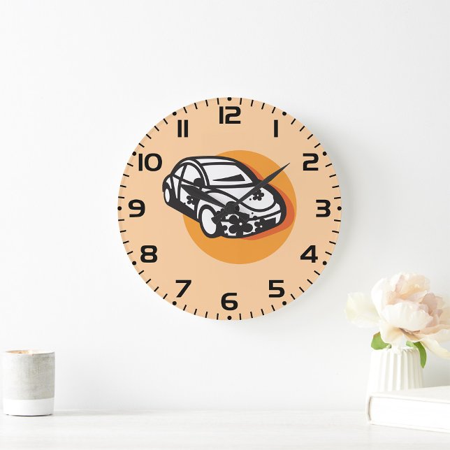 Flower Power Car Cute Hippie Style Large Clock (Creator Uploaded)