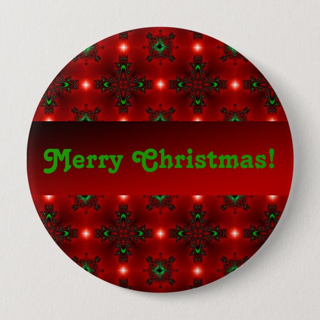 Flower Power, Christmas Magic in Red and Green 4 Inch Round Button (Front)