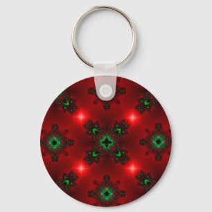 Flower Power, Christmas Magic in Red and Green Keychain