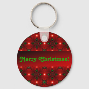 Flower Power, Christmas Magic in Red and Green Keychain