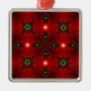Flower Power, Christmas Magic in Red and Green Metal Ornament