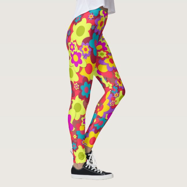 Flower power colourful sixties retro leggings (Right)