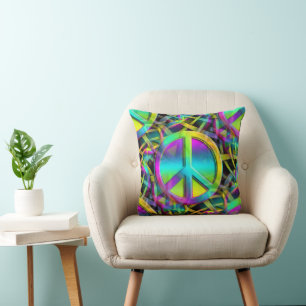 Flower Power - Colourfully Peace Sign Pattern 1 Throw Pillow