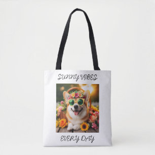 Flower Power Corgi Tote Bag