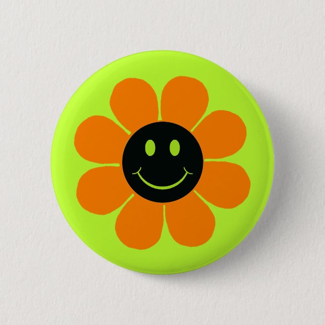 Flower Power Happy Face 2 Inch Round Button (Front)