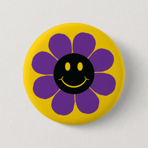 Flower Power Happy Face 2 Inch Round Button