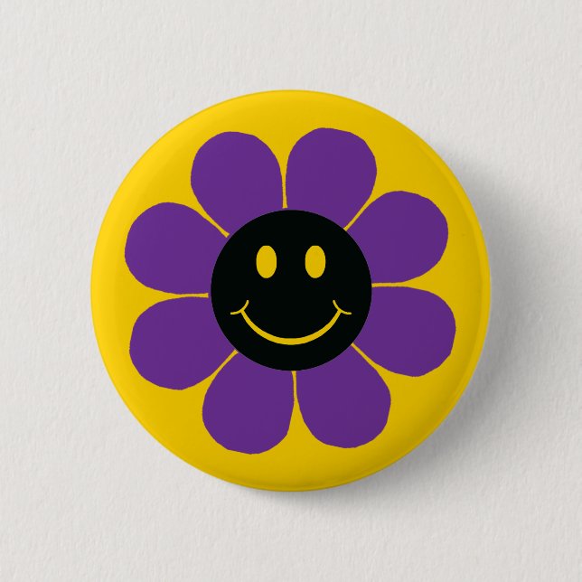 Flower Power Happy Face 2 Inch Round Button (Front)