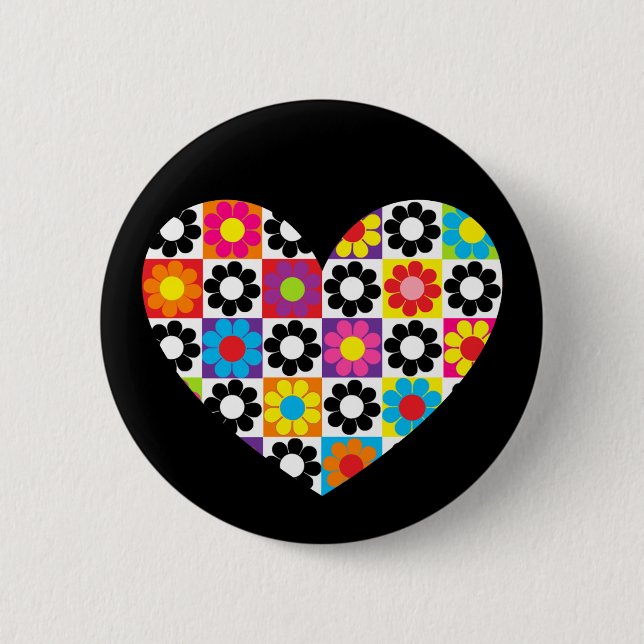 Flower Power Heart 2 Inch Round Button (Front)