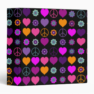 Flower Power Heart Peace Pattern + your backgr. Binder