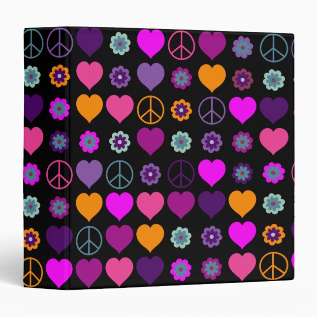 Flower Power Heart Peace Pattern + your backgr. Binder (Front/Spine)