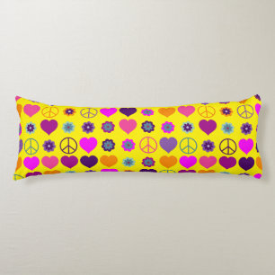 Flower Power Heart Peace Pattern + your backgr. Body Pillow