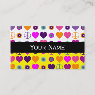 Flower Power Heart Peace Pattern + your backgr. Business Card