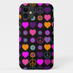 Flower Power Heart Peace Pattern + your backgr. iPhone 11 Case