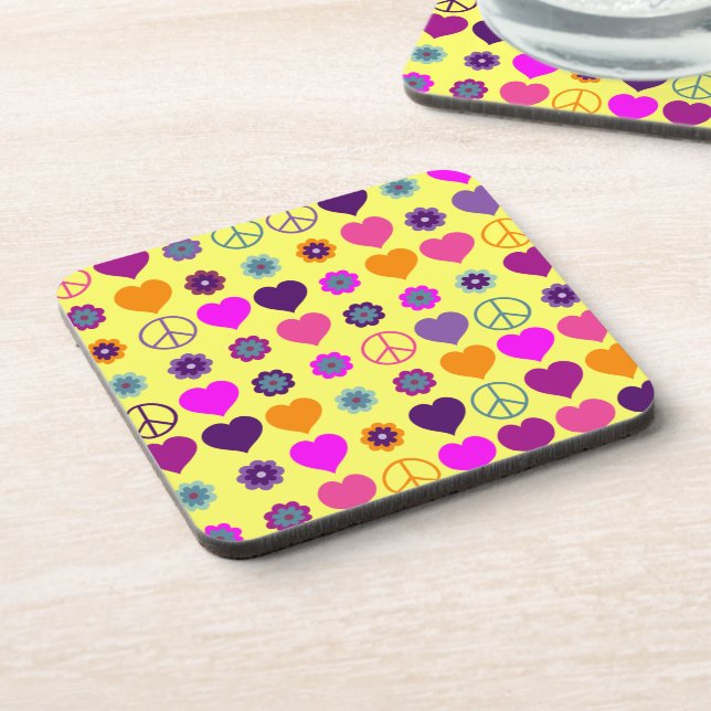 Flower Power Heart Peace Pattern + your backgr. Coaster (Left Side)