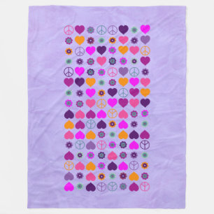 Flower Power Heart Peace Pattern + your backgr. Fleece Blanket