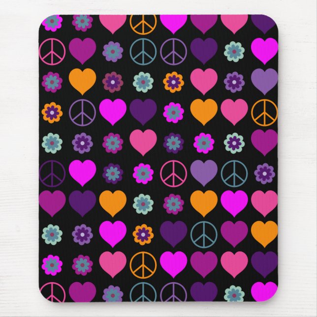 Flower Power Heart Peace Pattern + your backgr. Mouse Pad (Front)
