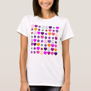 Flower Power Heart Peace Pattern + your backgr. T-Shirt