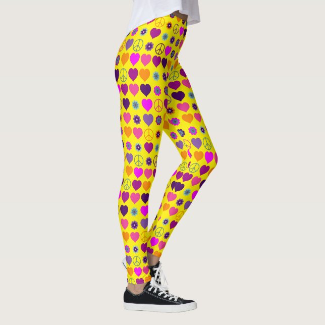 Flower Power Hearts Peace Blooms Pattern Leggings (Right)