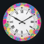 Flower Power Hippie 1960s Retro Colourful Large Clock<br><div class="desc">Bright and colourful retro 1960s Hippie / Hippy style wall clock.</div>