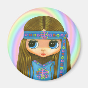 Flower Power Hippie Doll Magnet