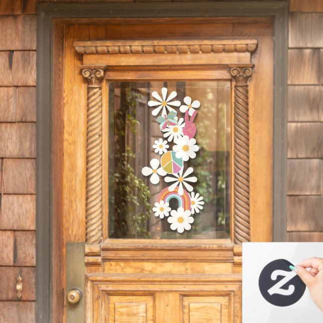 Flower Power Hippie Peace Sign Window Decal (Home Door)