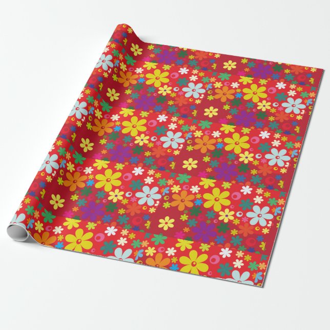 Flower Power in Red Wrapping Paper (Unrolled)