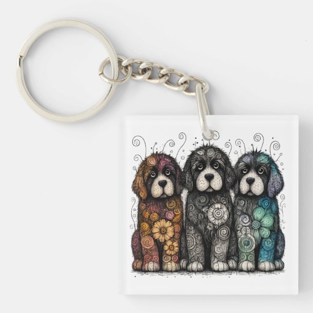 Flower Power Newfies Keychain (Front)