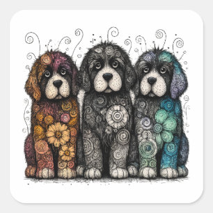 Flower Power Newfies Square Sticker