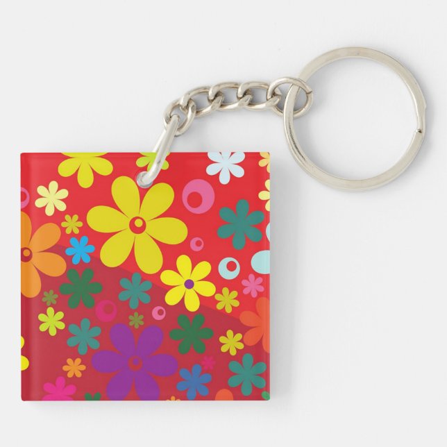 Flower Power on red Keychain (Back)