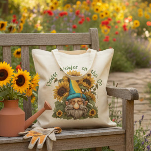 Flower Power on the Go Cute Sunflower Gnome Tote Bag