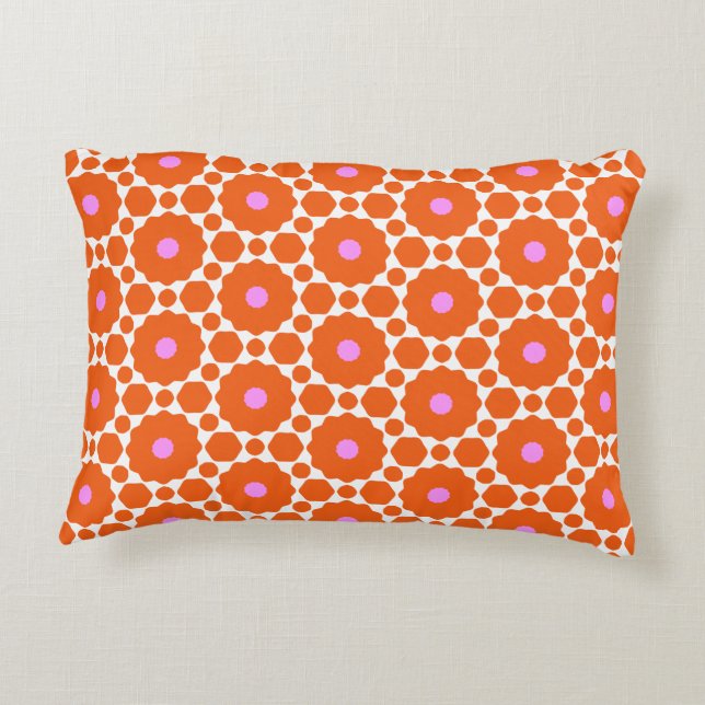 Flower Power Orange, Pink, & White Accent Pillow (Back)