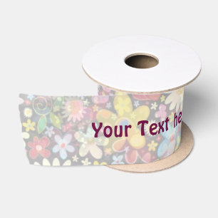 Flower Power Pattern light II + your text Satin Ribbon