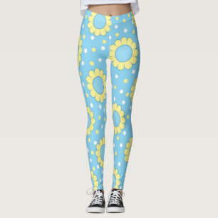Flower power pattern on blue leggings