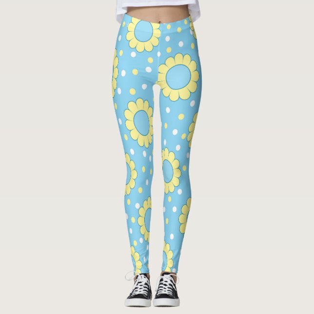 Flower power pattern on blue leggings (Front)