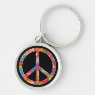 Flower Power Peace black Keychain