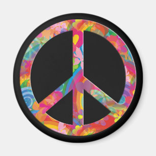 Flower Power Peace black Magnet