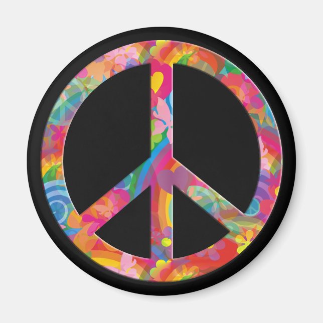 Flower Power Peace | black Magnet (Front)