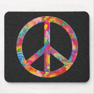 Flower Power Peace   black splatter Mouse Pad